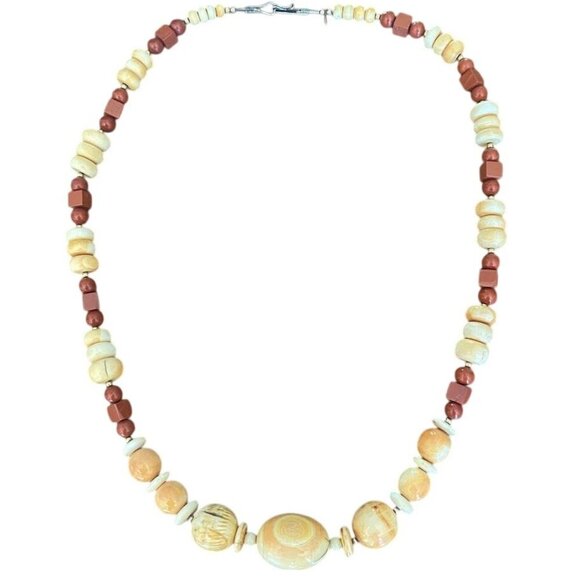 Vintage MJ Bone & Horn Necklace Red Jasper Square & Round Beads 27" - Picture 8 of 11